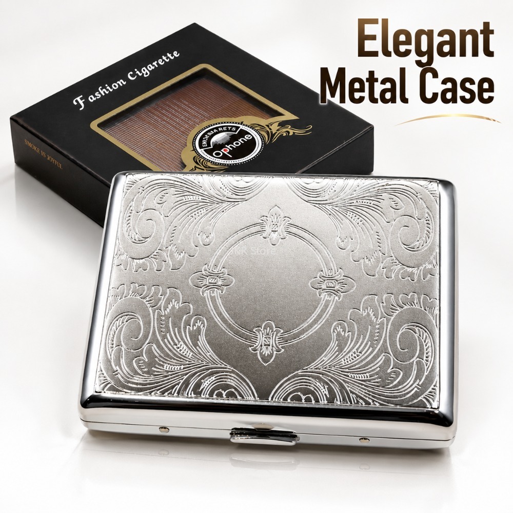 Travel Accessories Box - ステンレス製タバコケース エンボス加工 ポータブルメタルケース 収納ホルダー 喫煙アクセサリー 男女兼用