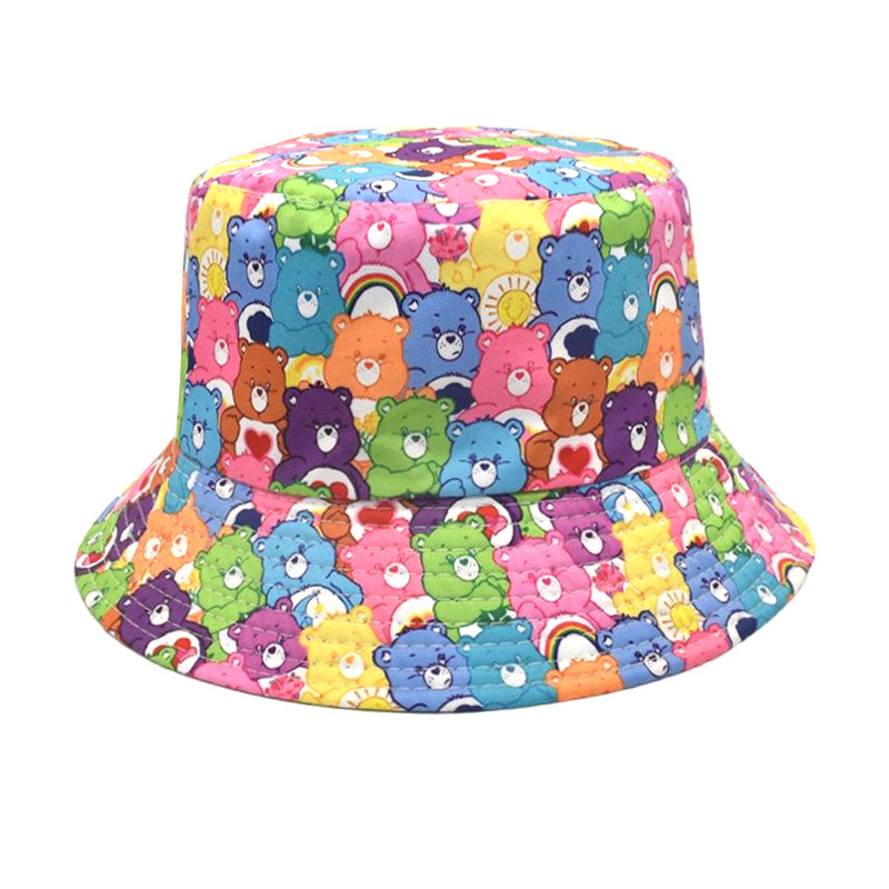 Travel Accessories Deals - 新しいかわいい漫画ケアベアーズ漁師の帽子日焼け止め両面盆地帽子男性と女性の屋外旅行日よけ帽子
