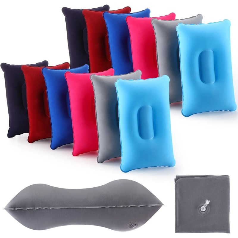 Travel Pillow Inflatable - 携帯用折りたたみ式空気枕 アウトドア旅行用睡眠枕 キャンプ用ネックストレッチャー 背もたれ 車 オフィス