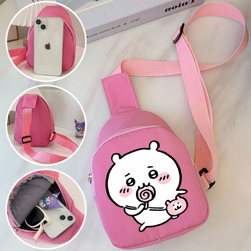 Travel Accessories Pink - Chiikawaの漫画旅行用バックパック用クロスボディバッグ Usagi Hachiware ピンク イエロー パープル