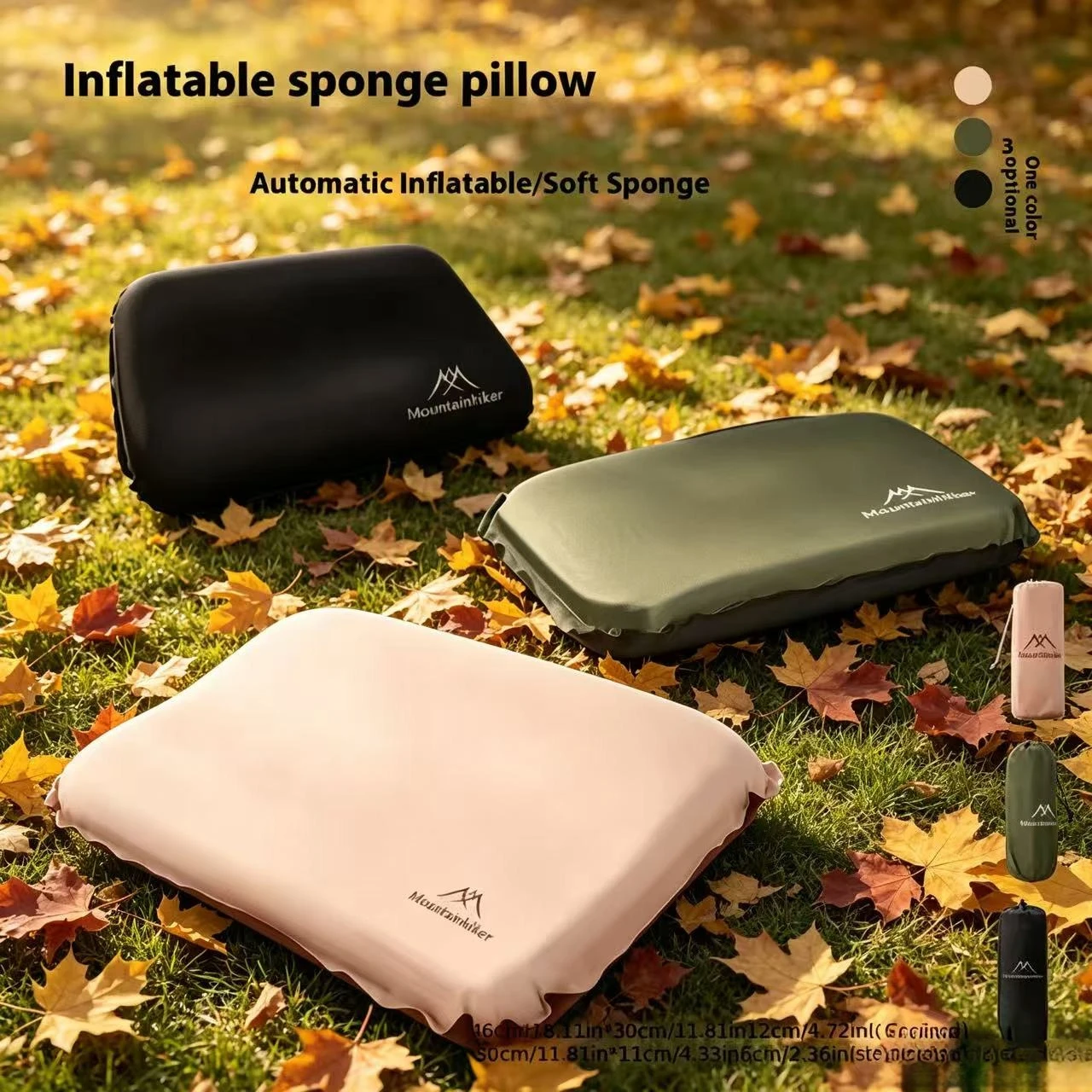 Travel Pillow Inflatable - Mountainhiker 新しい自動膨張式枕、快適、静か、高弾性リバウンドコットン枕、アウトドアキャンプ旅行用