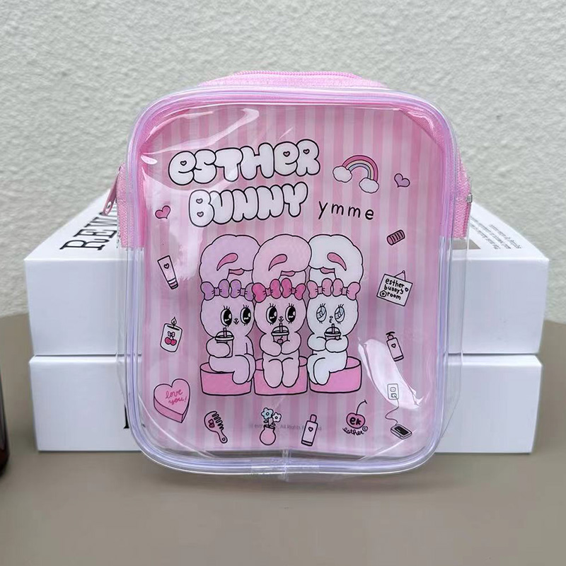 かわいいエスターバニー透明化粧バッグピンクストライプ Pvc - Travel Accessories Pink のレビューと価格
