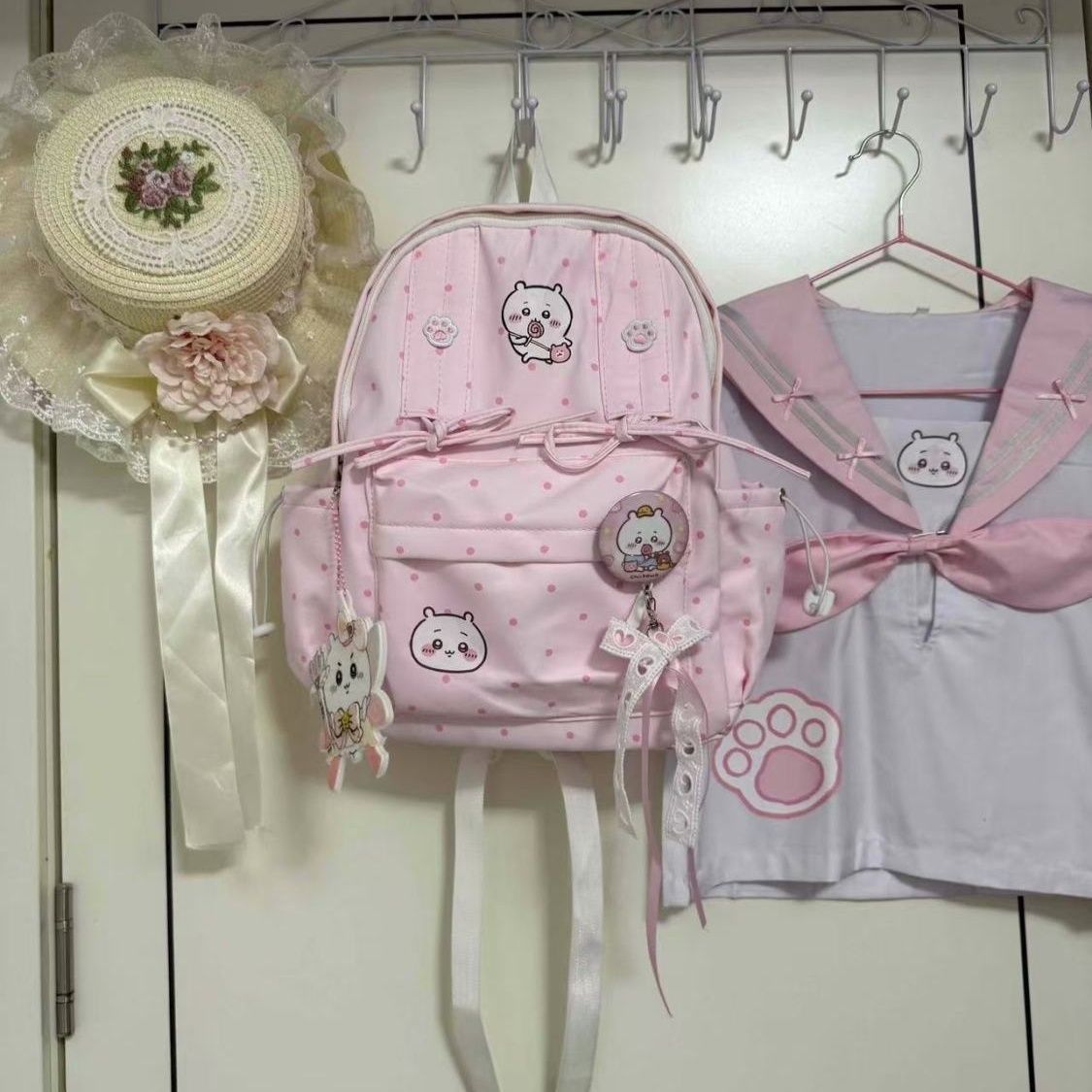 チイカワ ピンクのリボン付き波模様ショルダーバッグ 大容量ス - Travel Accessories Pink のレビューと価格