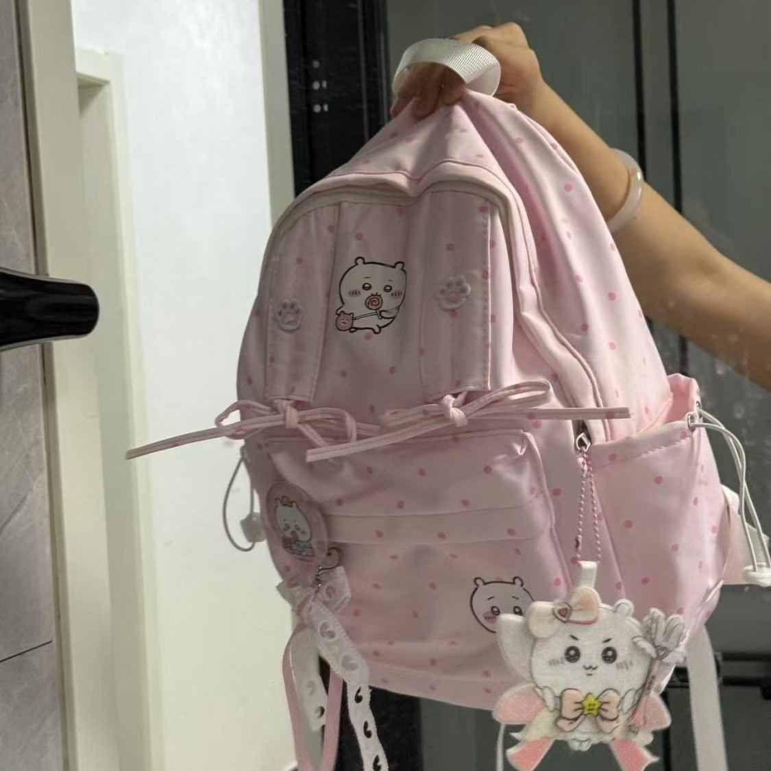 チイカワ ピンクのリボン付き波模様ショルダーバッグ 大容量ス - Travel Accessories Pink のレビューと価格