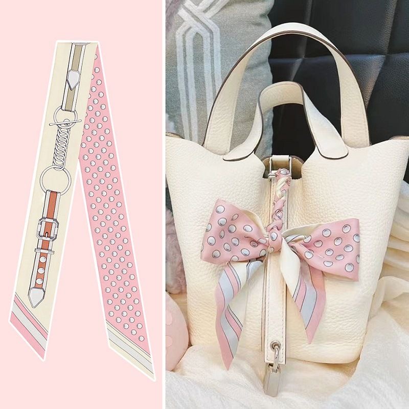 女性の夏のピンクの水玉模様のスカーフバッグリボン装飾ハンドル - Travel Accessories Pink のレビューと価格