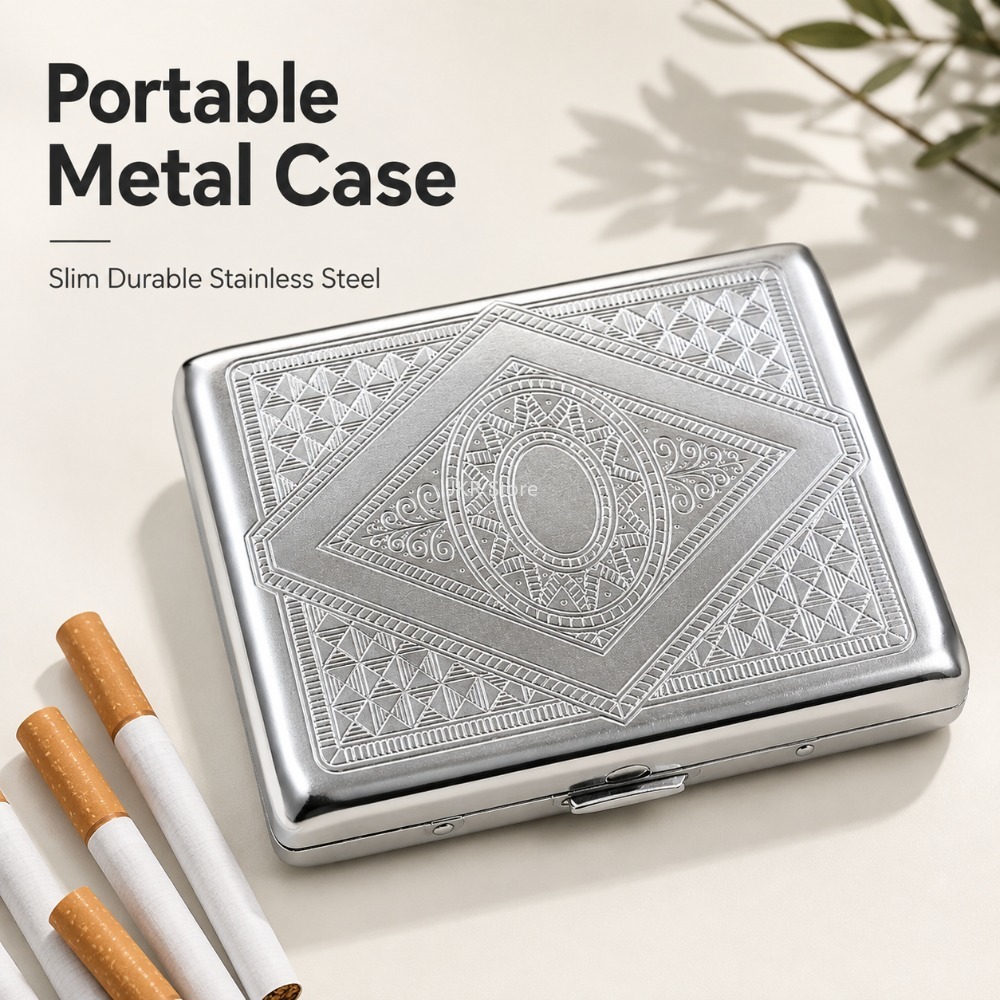 ステンレス製タバコケース エンボス加工 ポータブルメタルケー - Travel Accessories Box のレビューと価格