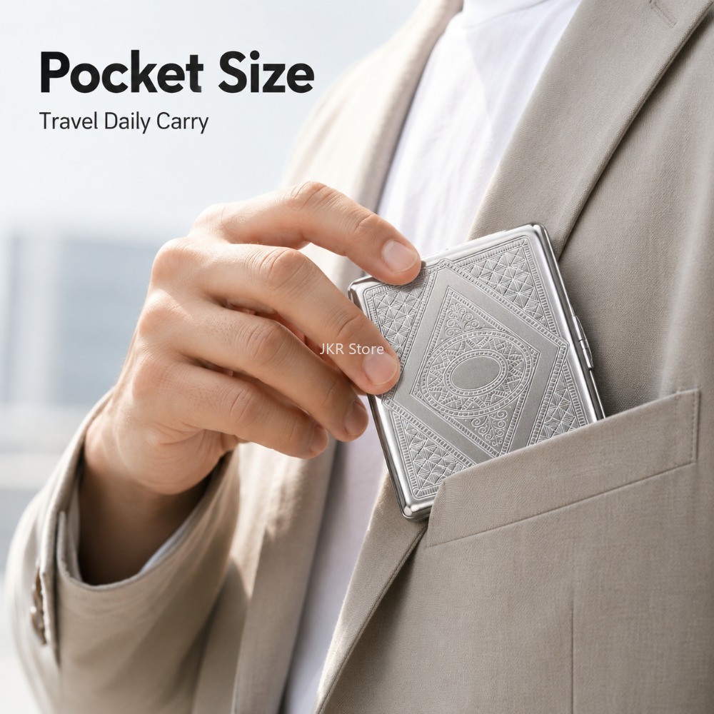 ステンレス製タバコケース エンボス加工 ポータブルメタルケー - Travel Accessories Box のレビューと価格