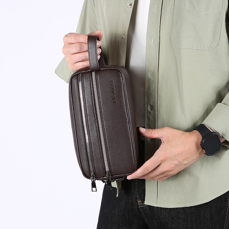 ヴィンテージメンズハンドクラッチバッグ 多層ジッパーコンパー - Travel Accessories Box のレビューと価格