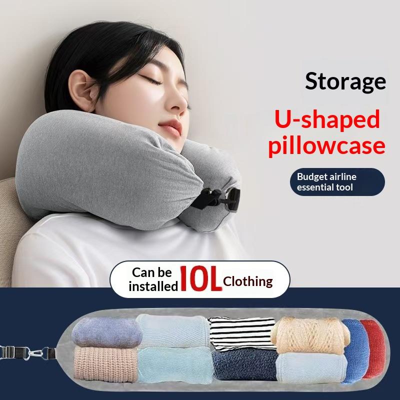 飛行機旅行用トラベルネックピロー、詰め物可能な衣類収納バッグ - Travel Pillow Inflatable のレビューと価格