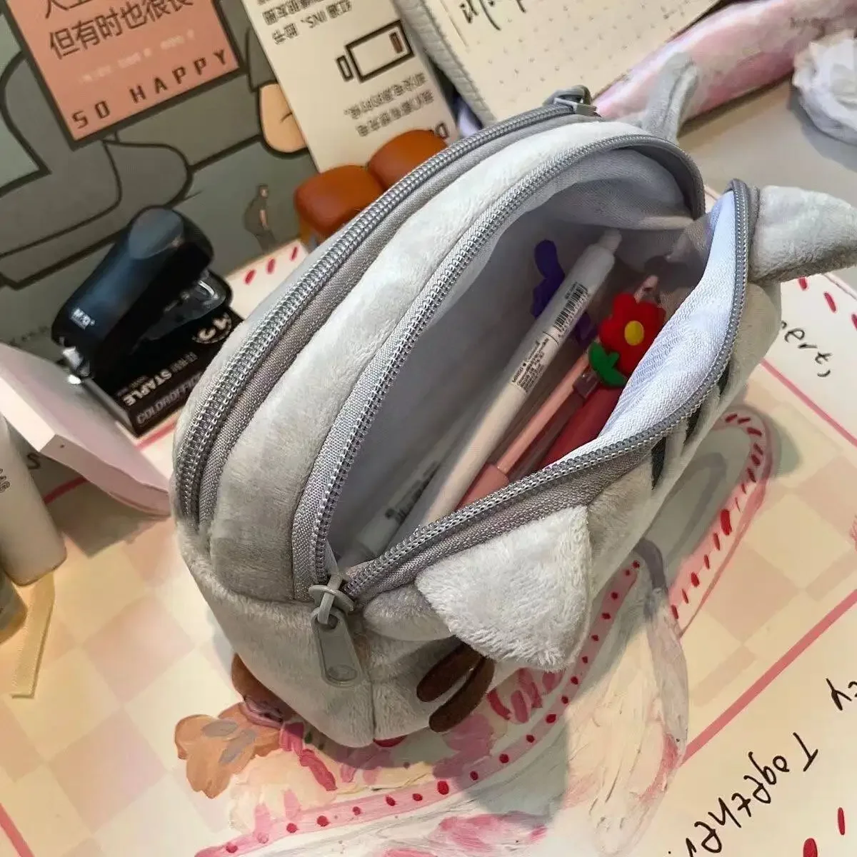 かわいいプシーンペンシルケース、漫画風の太った猫、大容量学生 - Travel Accessories Cute のレビューと価格