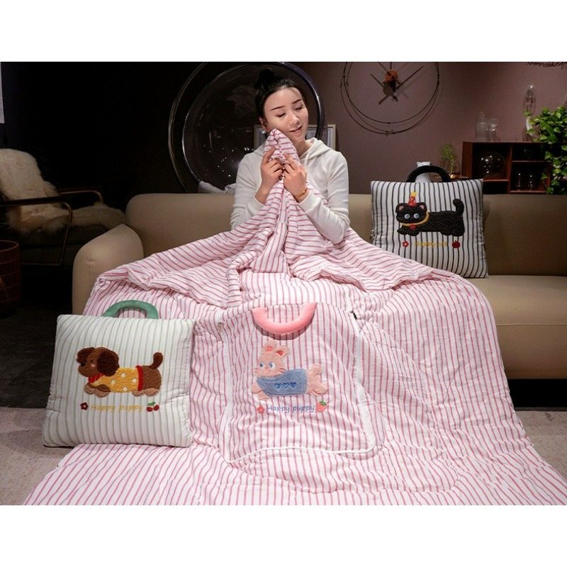 漫画柄ストライプ枕毛布2-in-1エアコンキルト 車用 ソフ - Travel Pillow Inflatable のレビューと価格
