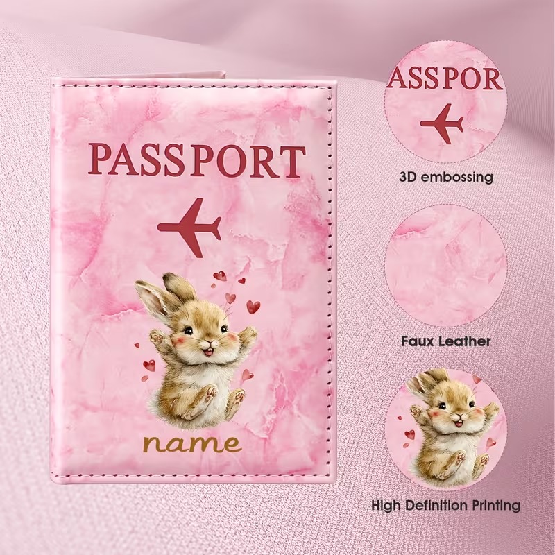 カスタムネームのかわいいウサギのイラストデザインのPUパスポ - Travel Accessories Present のレビューと価格